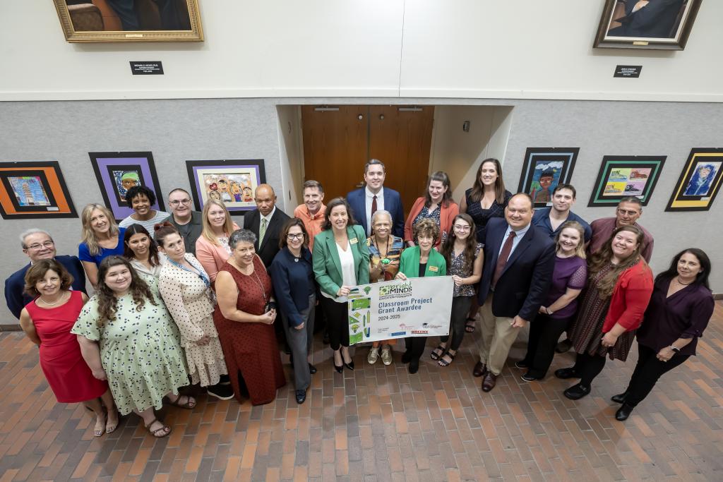 2024 Bright Minds grant recipients pose for a photo with HCPSS Superintendent, Board of Education members and Bright Minds leadership