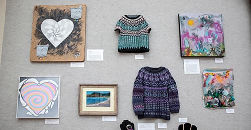 Photo of items on display as part of the HCPSS "Then and Now" art exhibit