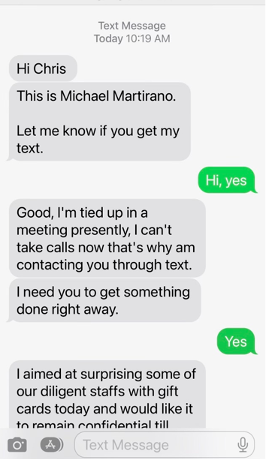 screen shot of a spam text message
