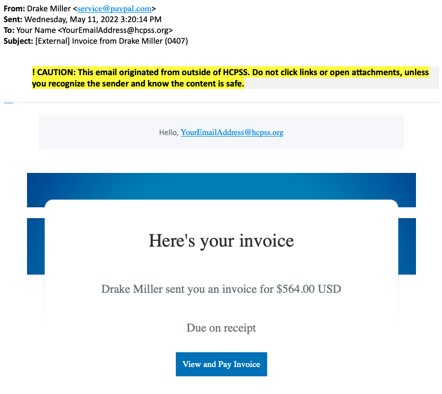 screenshot of a fraudulent email