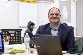 Bill Barnes in a classroom